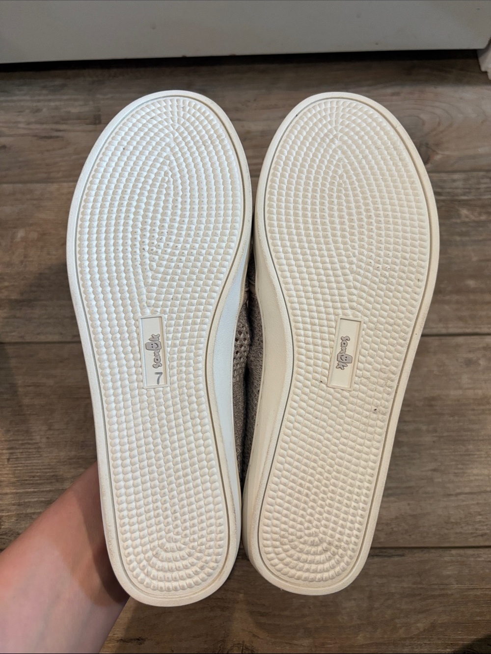 Sanuk Women's Slip-On Knit Sneakers - Light Beige - Picture 6 of 8